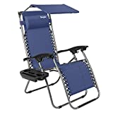 Bonnlo Zero Gravity Chair with Canopy Patio Sunshade Lounge Chair, Adjustable Folding Shade Reclining Chairs with Cup Holder and Headrest for Beach Garden (Blue)