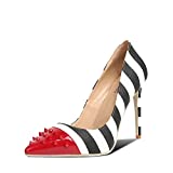 wetkiss Women's Pumps Stripped Heels Stripe Zebra Print Stiletto Heels Pointed Toe Slip on Sexy High Heel Pump Shoes for Women Ladies Female -10cm/3.94"