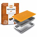 Food Prep BBQ Tray - The Yukon Glory Grill Prep Trays Include a Plastic Marinade Container for Marinating Meat & a Stainless Steel Serving Platter for all your Grilled Barbecue - BBQ Prep 'N Serve Set