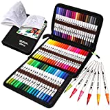 ZSCM Art Markers Coloring Dual Brush Pens , 60 Colors Fine& Brush Tip Artist Drawing Markers Set with Coloring Book, for Kids Adult Sketching Bullet Journal Planner School Supplies Child Gifts