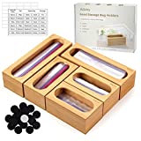 Ackitry Ziplock Bag Storage Organizer for Kitchen Drawer, 5 Pc Bamboo Premium Food Storage Bag Organizer Holders and Dispenser Compatible with Gallon, Quart, Sandwich, Snack, Candy Variety Size Bags