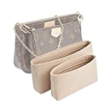 Vercord Felt Purse Organizer Insert Pochette Handbag Insert Bag in Bag for Multi Pochette Accessories Add Zipper Pocket Beige