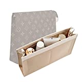 Doxo Purse Organizer Insert, Purse Organizer Waterproof 1 Deep Pockets with 8 Card Slots Purse Insert with D Rings Gold Buckles Thin Light weight Purse Insert for LV Toiletry Pouch 26 Handbags (Khaki)
