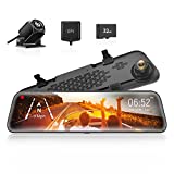 WOLFBOX 12 Mirror Dash Cam Backup Camera,1296P Full HD Smart Rearview Mirror for Cars & Trucks, 1080P Front and Rear View Dual Cameras, Night Vision, Parking Assistance, Free 32GB Card & GPS