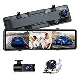 3 Channel Mirror Dash Cam 1080P+1080P+1080P Front Inside and Rear Dash Camera 10" Triple Car Camera IR Night Vision Rear View Mirror Cam IPS Touch Screen Waterproof Backup Camera Parking Assistance