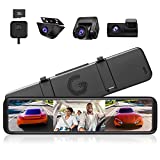 WOLFBOX 3 Channel Mirror Dash Cam 12" Full HD Rear View Mirror Camera Touch Screen Backup Camera with Detached 1080P Front and Rear View Dual Recording Night Vision GPS Parking Assistance