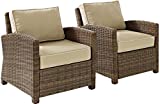 Crosley Furniture KO70026WB-SA Bradenton Outdoor Wicker Arm Chairs (Set of 2), Brown with Sand Cushions