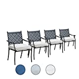 LOKATSE HOME Outdoor Wrought Iron Dining Chairs Set of 4, Cast Aluminum Lattice Weave Design with Arms and Seat Cushions, Beige