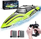 DEERC RC Boat with LED Light, 30+ Mins, Self Righting Remote Control Boat for Pools & Lakes, 20+ MPH, 2.4GHz Racing Boats, 2 Battery, Pool Toys for Kids, Radio Controlled Watercraft