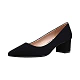 DREAM PAIRS Women' s DPU212 Chunky Low Block Heels Closed Toe Dress Wedding Pumps Shoes Black Nubuck pu Size 9