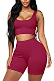 Matching Sets Women Clothing Sexy Workout Tops Wine Red L