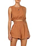 Automet Womens Summer 2 Piece Outfits Shorts Sets Sleeveless Round Neck Crop Top Tank and High Waisted Shorts with Pockets