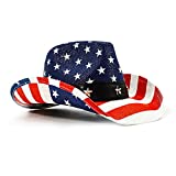 FLUFFY SENSE. American Flag Cowboy Hat USA Vintage Western Style Party Parade Rodeos Patriotic Unisex Cowboy Cowgirl Hat (Blue USA Pride)