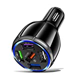 5-Port USB Car Charger, QC3.0 Fast Charging 5 USB Car Charger Adapter 15A Smart Shunt Car Phone Charger with Light, Suitable for iPhone & Android,Samsung Galaxy S10 S9 Plus