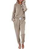 Eurivicy Women's Loungewear Set Solid 2 Piece Long Sleeve Pullover and Drawstring Sweatpants Sport Outfits Sets