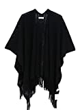 Knit Shawl Wrap for Women - Soul Young Ladies Fringe Knitted Poncho Blanket Cardigan Cape(One Size,Black)