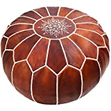 Marrakesh Gallery Genuine Leather Pouf Unstuffed - Moroccan Ottoman Footstool, Footrest Cover - Boho Decor - Bohemian Living Room, Bedroom, Kids Room, Gift & Wedding (Dark Brown)