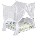 Just Relax Four Corner Post Decorative Elegant Bed Net Canopy Set, White, Full/Queen/King, 86.6x78.7x98.4 Inches