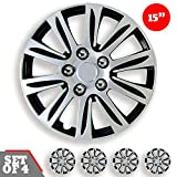 Swiss Drive Hubcap 15-Inch Set of 4 - Luxurious Silver and Black Design  Durable and Reliable - Automotive Wheels  Easy to Install  Car Wheel HubCaps (Check Rim and Tire Size)