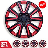 Swiss Drive Hubcap Set of 4 15 inch - Luxurious Red and Black Design  Durable and Reliable - Automotive Wheels  Easy to Install - Car Wheel Hubcaps (Check Rim and Tire Size)