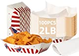 100 PCS Paper Food Trays 2 lb Food Holder Trays,Eco Friendly Food Boats,Disposable Classic American Design Nacho Trays for Festival,Carnival and Concession Stand Treats Like Fries,Chicken Tenders