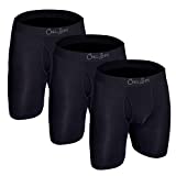 ANTI CHAFING BAMBOO BOXER BRIEFS 3 PACK - Soft Breathable Bamboo Men's Underwear. Cool Comfortable Boxers by Chill Boys (Black, Medium)