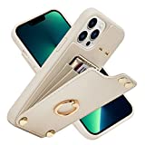 LAMEEKU Compatible with iPhone 13 Pro Wallet Case 6.1'', Leather Case with Card Holder, 360Rotation Ring Stand, RFID Blocking Snap Button Protective Case Designed for Apple iPhone 13 Pro Beige