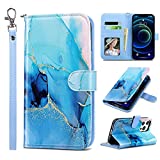 ULAK Compatible with iPhone 13 Pro Wallet Case for Women, Premium PU Leather Flip Cover with Card Holder and Kickstand Feature Protective Phone Case Designed for iPhone 13 Pro 6.1 Inch. Blue Marble