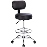 SUPERJARE Drafting Chair with Back, Adjustable Foot Rest Rolling Stool, Multi-Purpose Office Desk Chair, Thick Seat Cushion for Home Bar Kitchen Shop - Black