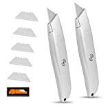 Internet's Best Classic Utility Knife - Set of 2 - Retractable Razor Knife Set - Extra Blade Refills - Box Cutter Locking Razor Knife - Full Metal Body