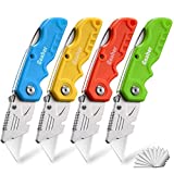 Geaber Box Cutter, 4-Pack Tough Folding Utility Knife for Heavy Duty Purpose, SK5 Razor Sharp Blades, Comfortable Handle, with 10-Piece Blades, Can cut Drywall, Sheet Plastic, Linoleum, Boxes, Rope