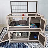 Rabbit Hutch Large Bunny House Two Story with Trap Door, Indoor Outdoor Small Animal Cage with Deeper Tray, Wheels