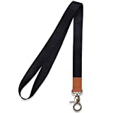 HONZUEN Long Neck Lanyard Leather Keychains with Metal Clasp, Sturdy Durable Women Men Id Badge Lanyard, Neck Lanyard Strap Ideal for Car Keys, Card Holder, Whistle, Keychain, Wallet