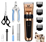 Myuilor Dog Grooming Kit Clippers Low Noise Dog Clippers Rechargeable Cordless Electric Quiet Pet Hair Clippers Trimmers Set for Dogs Cats Pets with Thick and Heavy Coats, Gold
