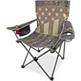Black Sierra XL Patriotic Camo US American Flag Quad Chair, for Camping, Beach Chair, Lawn Chair, Oversize Steel Frame Supports 300 lbs, Quilted Padding with Cupholders USA American Flag
