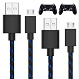 TALK WORKS Charger Cable for PS4 Controller 10 ft (2-Pack) - Long Heavy Duty Braided Micro USB Cord Charging Compatible with Sony PlayStation 4 - Black