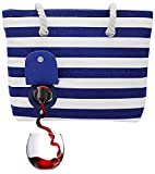 PortoVino Beach Wine Purse/Tote with Hidden, Leakproof & Insulated Compartment, Holds 2 bottles of Wine! Great for Travel, BYOB Restaurant, Party, Dinner, Mothers Day Gift! (Blue & White)