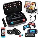 HEYSTOP Case & Accessories Kit for Nintendo Switch, 12 in 1 Switch Carry Case, PlayStand, Joycon Steering Wheel, Joycon Grip, Screen Protector, Thumb Grips, Case Cover, Charger Cable