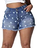 ALLEGRACE Womens Plus Size Shorts High Waisted Summer Denim Jean Shorts with Pockets Royal Blue White Star 24W