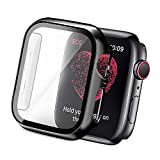 Yolovie Compatible for Apple Watch SE Series 6 Series 5 4 Case with Tempered Glass Screen Protector 44mm, Hard PC Bumper Overall Protective Cover Frame for iwatch Accessories (44mm Black)