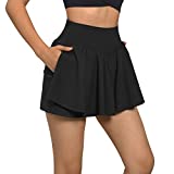 KUNISUIT Women High Waisted Tennis Skirt with Pockets Pleated Skater Athletic Gym Golf Skorts Workout Shorts (Black, M)