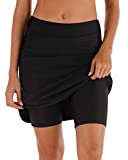 MAXE Women's Athletic High Waisted Sun Protection Capris UPF 50+ Skirted Brief Skirt Swim, Black, Medium