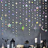 Iridescent Star Moon Circle Dot Garland Party Decoration Kit Hanging Crescent and Twinkle Little Star Streamer Bunting Banner for Kids First Birthday Ramadan EID Mubarak Baby Shower Wedding Decor