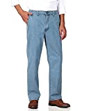 Soojun Mens Elastic Waist Jeans Relaxed Fit with Zipper and Button, Light Blue, 34W x 30L