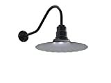 Steel Lighting Co. Highland Park Barn Light | Outdoor Wall Mounted | 16 inch Radial Wave | 23 inch Gooseneck | Vintage Style Made in America | Matte Black Exterior/White Interior