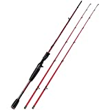 Sougayilang Fishing Rod, 30 Ton Carbon Fiber Sensitive 2Pc Baitcasting Rod & Spinning Rod for Freshwater or Saltwater, Tournament Quality Fishing Pole with 2 Tips for Bass-Red-6.9FT-Casting