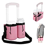 Luggage Cup Holder Travel Bag with Shoulder Strap, Thermal Insulation and Zipper Pocket, Fits on Suitcase Handles - Hold Two Bottles, Travel Accessories for Airplane, Gift for Travelers (Pink)