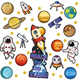 42 Pieces Outer Space Classroom Bulletin Board Decorations Set Space Themed Classroom Decoration Door Poster Kit Castle Star Planet Astronaut Spacecraft Instrument Cutout