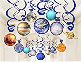 LINDOO 30Pcs Solar System Party Supplies - Outer Space Party Planet Hanging Swirl Decorations