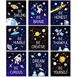 9 Pieces Space Wall Prints Unframed Space Inspirational Posters 8 x 10 Inch Planet Motivational Quote Pictures for Playroom Bedroom Classroom Decor College Dorm